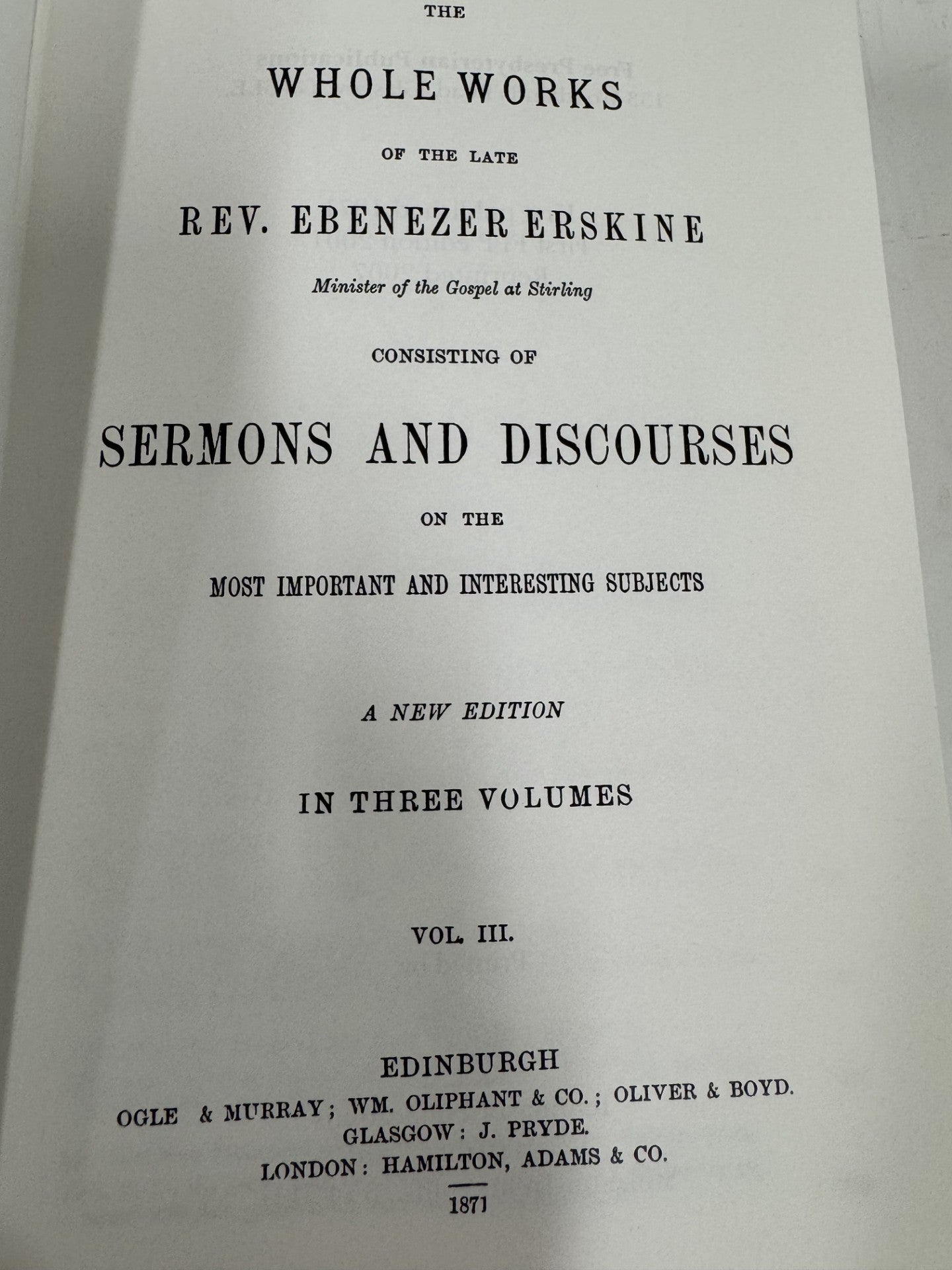 Works of Ebenezer Erskine 3 vol. set