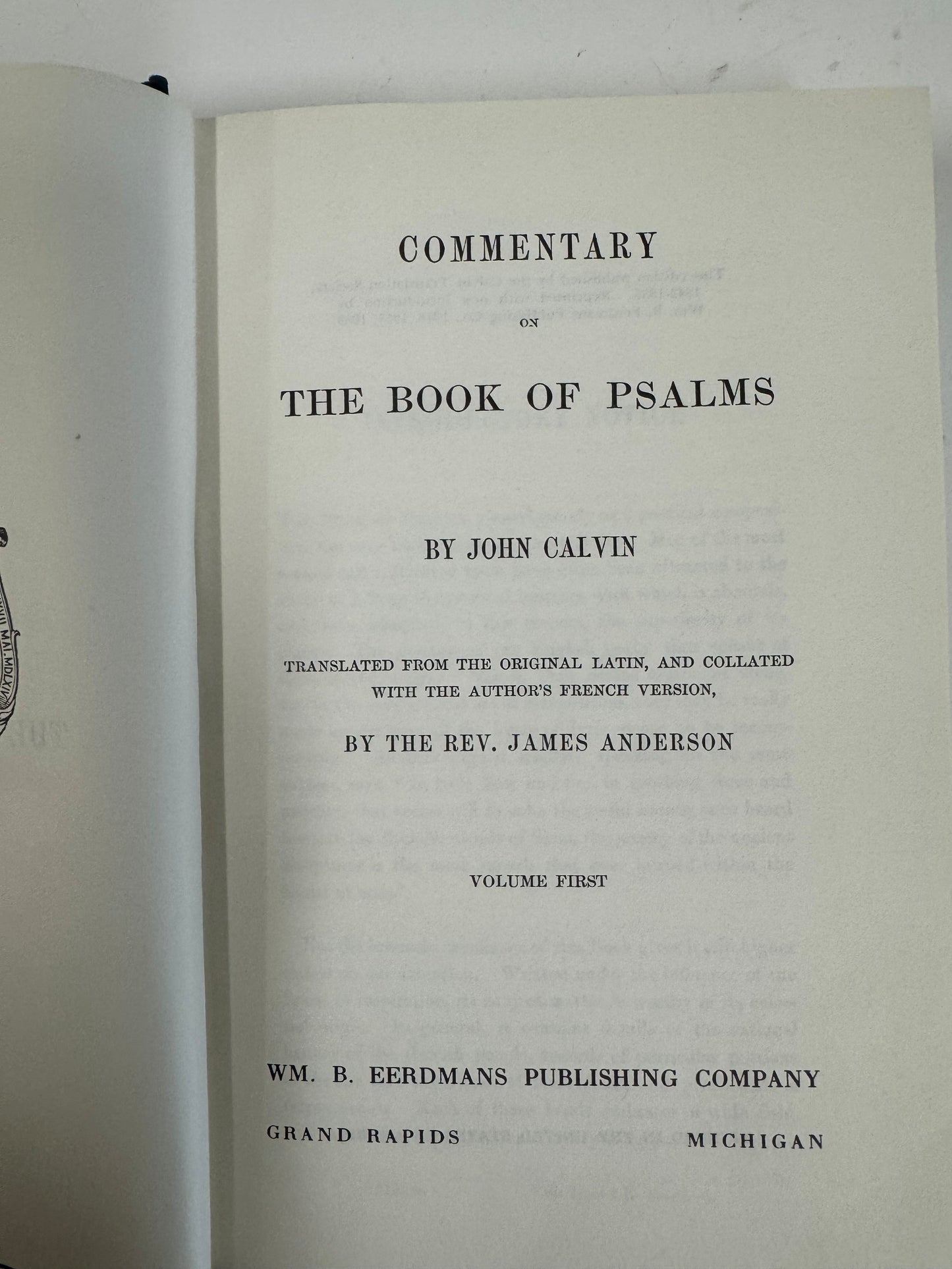Calvin's Commentaries on the Psalms 5 vol. set