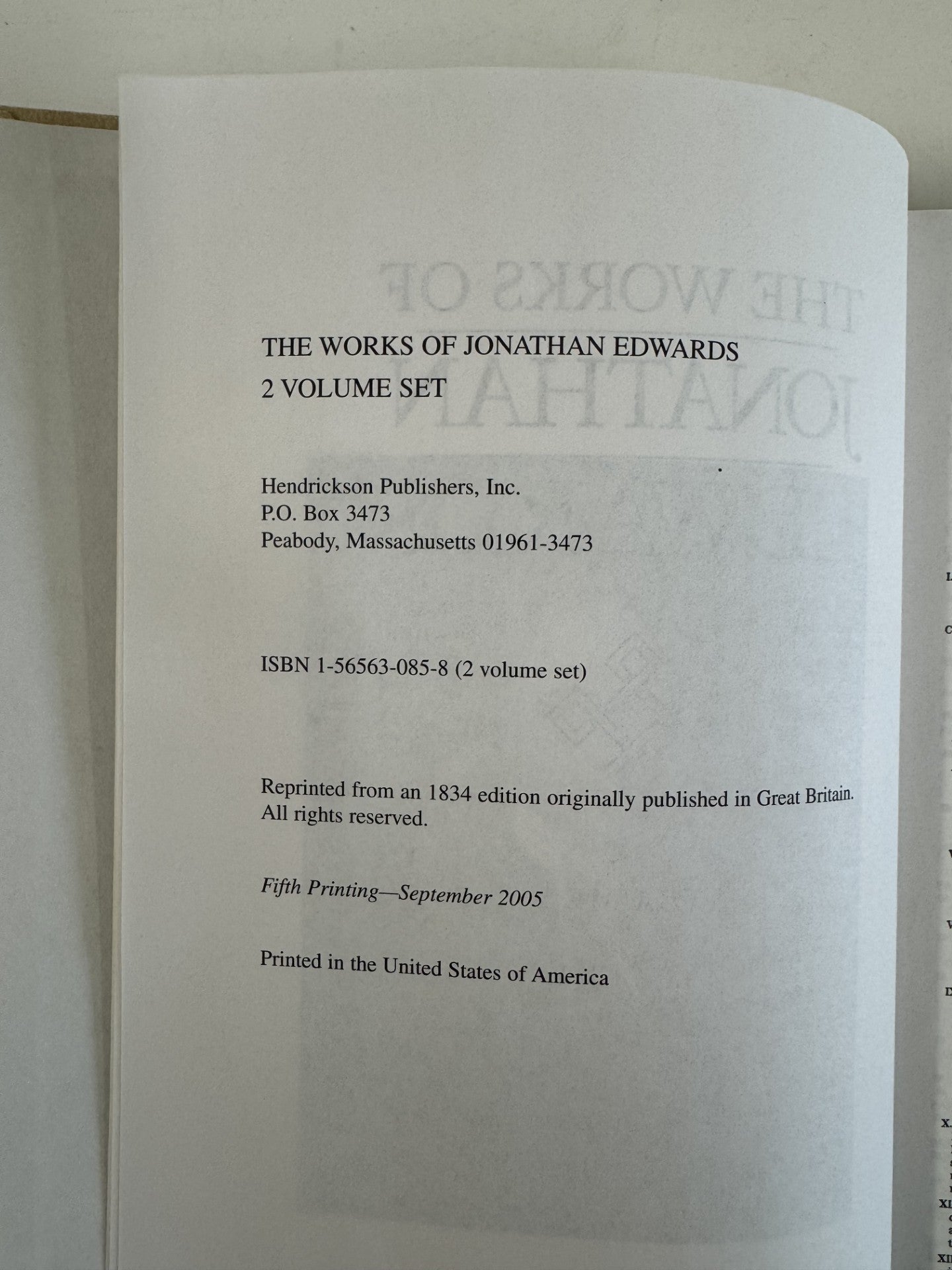 Works of Jonathan Edwards 2 vol. set