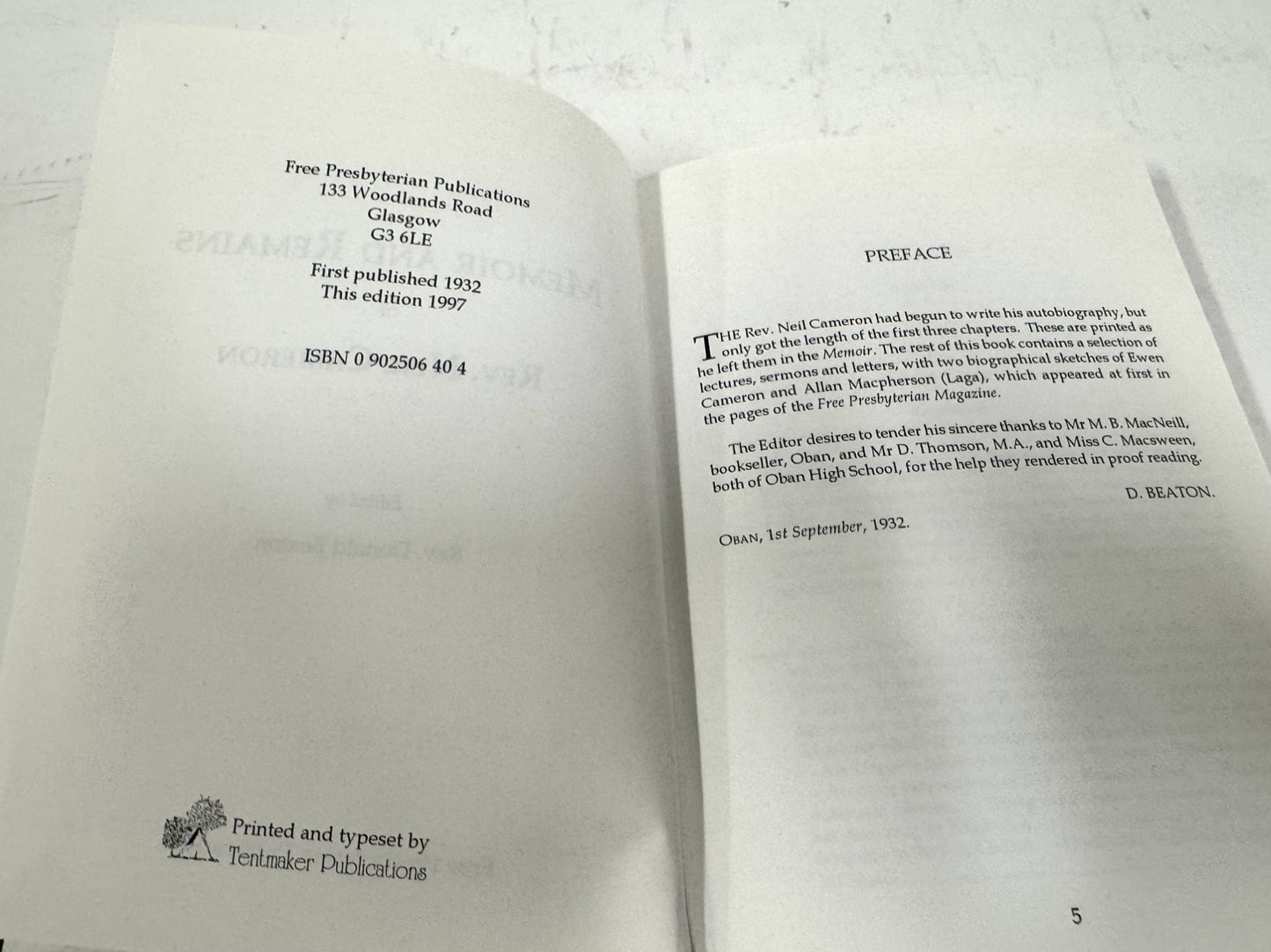 Memoir and Remains of Rev. Neil Cameron